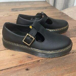 Dr. Martens Black Flats with Gold Buckle